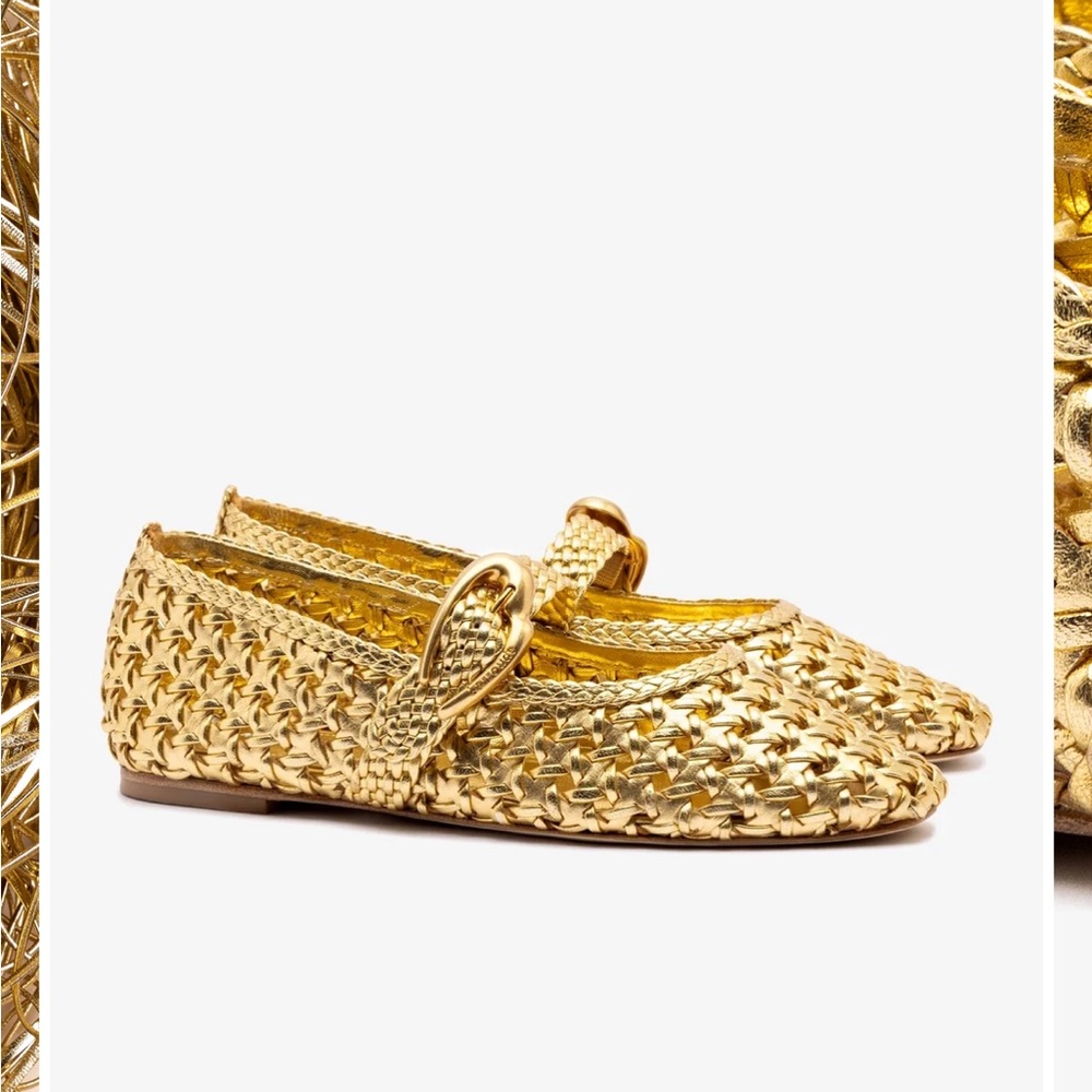 Larroude NWOT Macrame Gold Verona Flats
